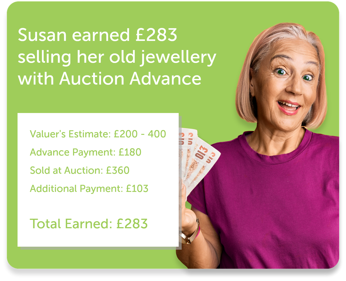 Kate earned Â£283 selling her old jewellery with Auction Advance