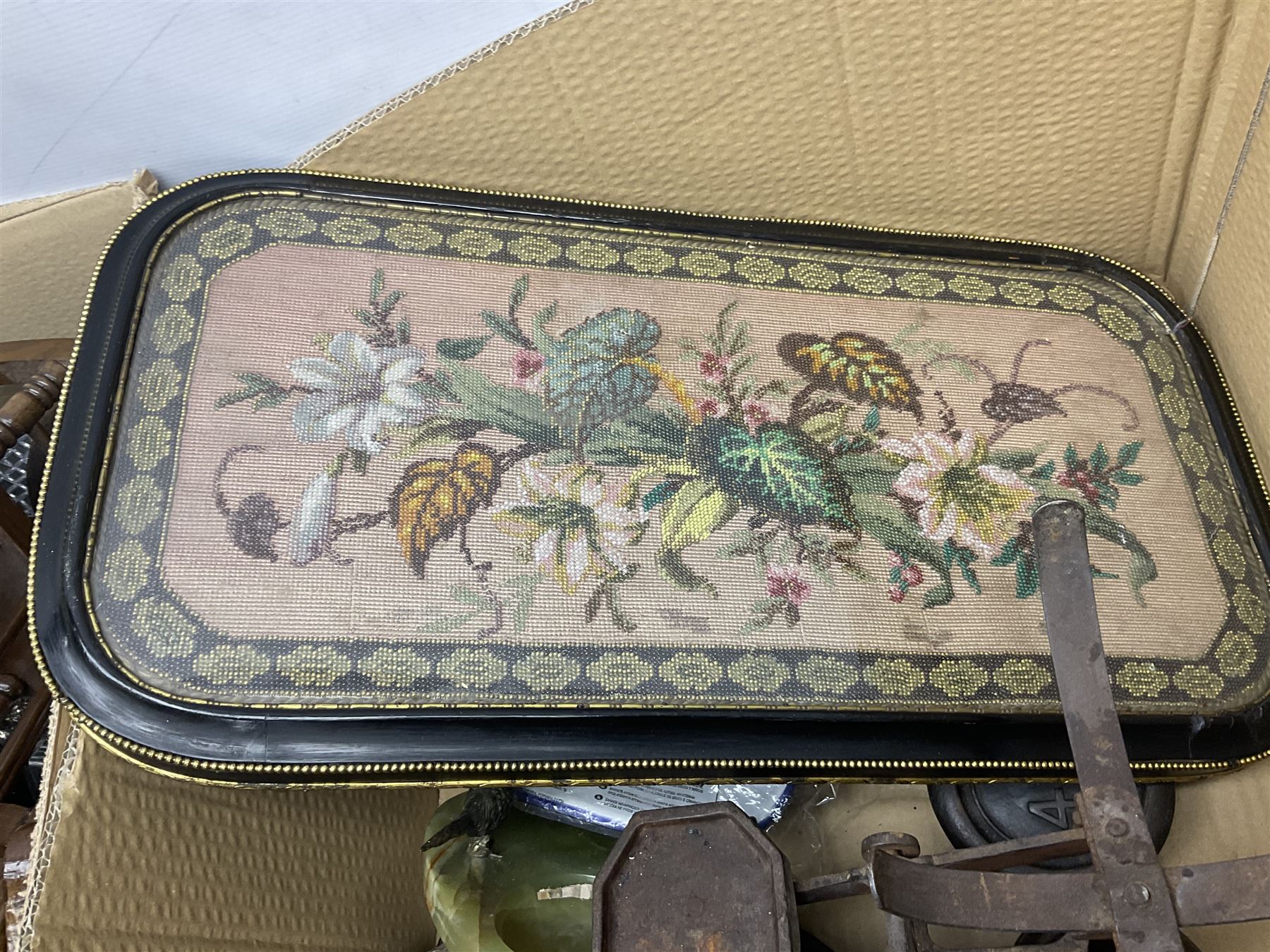 Beadwork tray, onyx ashtray with pheasant, J and J Siddons Ltd