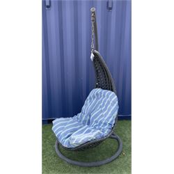 Quatropi Garden - metal and rattan garden hanging basket swing seat with cushion  - THIS LOT IS TO BE COLLECTED BY APPOINTMENT FROM DUGGLEBY STORAGE, GREAT HILL, EASTFIELD, SCARBOROUGH, YO11 3TX