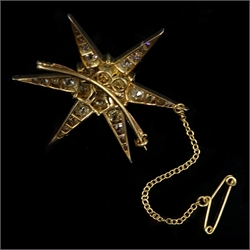  Victorian gold diamond star brooch/pendant, central diamond approx 0.65 carat  
