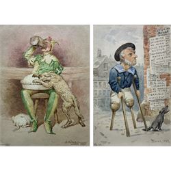 George Hodgson (British 1847-1921): The Jester and The Veteran, two watercolours signed, dated 1892 and 'Xmas 1882', respectively, 15cm x 11cm and 13cm x 8.5cm (2) 
Notes: born in Nottingham, Hodgson lived in Grange-over-Sands and was a member of the Nottingham Society of Artists, acting as Vice-President 1908-1917. He exhibited many works at the Nottingham Castle Museum, the Royal Academy, Royal Birmingham Society of Artists, and Royal Society of British Artists.