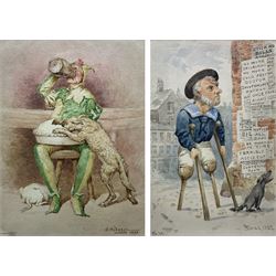 George Hodgson (British 1847-1921): The Jester and The Veteran, two watercolours signed, dated 1892 and 'Xmas 1882', respectively, 15cm x 11cm and 13cm x 8.5cm (2) 
Notes: born in Nottingham, Hodgson lived in Grange-over-Sands and was a member of the Nottingham Society of Artists, acting as Vice-President 1908-1917. He exhibited many works at the Nottingham Castle Museum, the Royal Academy, Royal Birmingham Society of Artists, and Royal Society of British Artists.