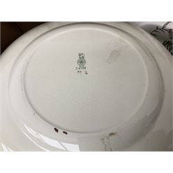 Twin handled cache pot in the style of Herend Hungary, stamped VA Portugal, decorated with birds upon branches, Mason's Ironstone large footed bowl in the Mandarin pattern, Spode Gainsborough bowl, Royal Doulton Bird of Paradise plate c1938 D4602, lustre plates, Aynsley, oriental style lidded vase, Portmeirion, lattice creamware, J & G Meakin Sol, Wedgwood, studio pottery, Spode York Minister boxed plate etc