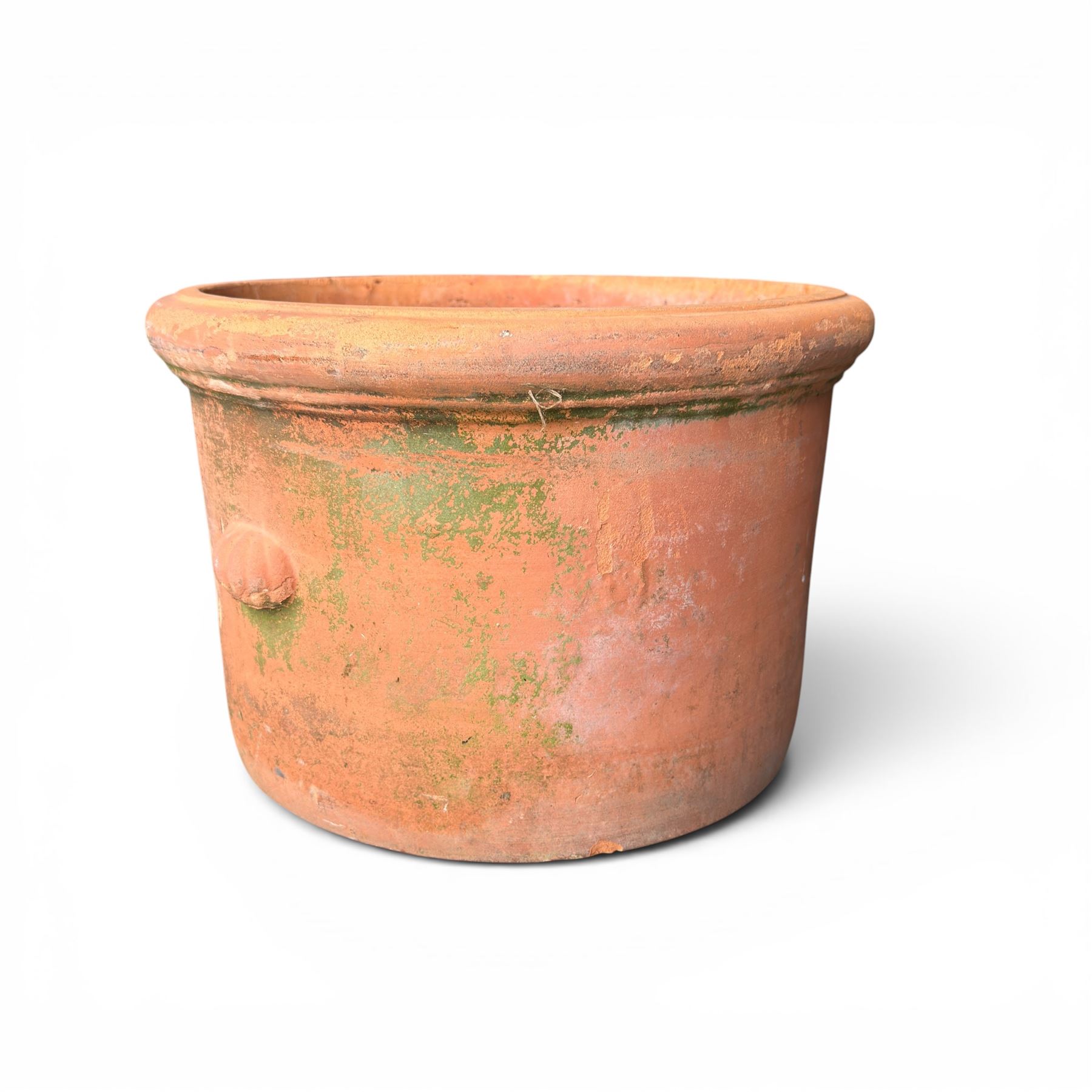 Collection of five terracotta garden planters along with rectangular sandstone trough 
