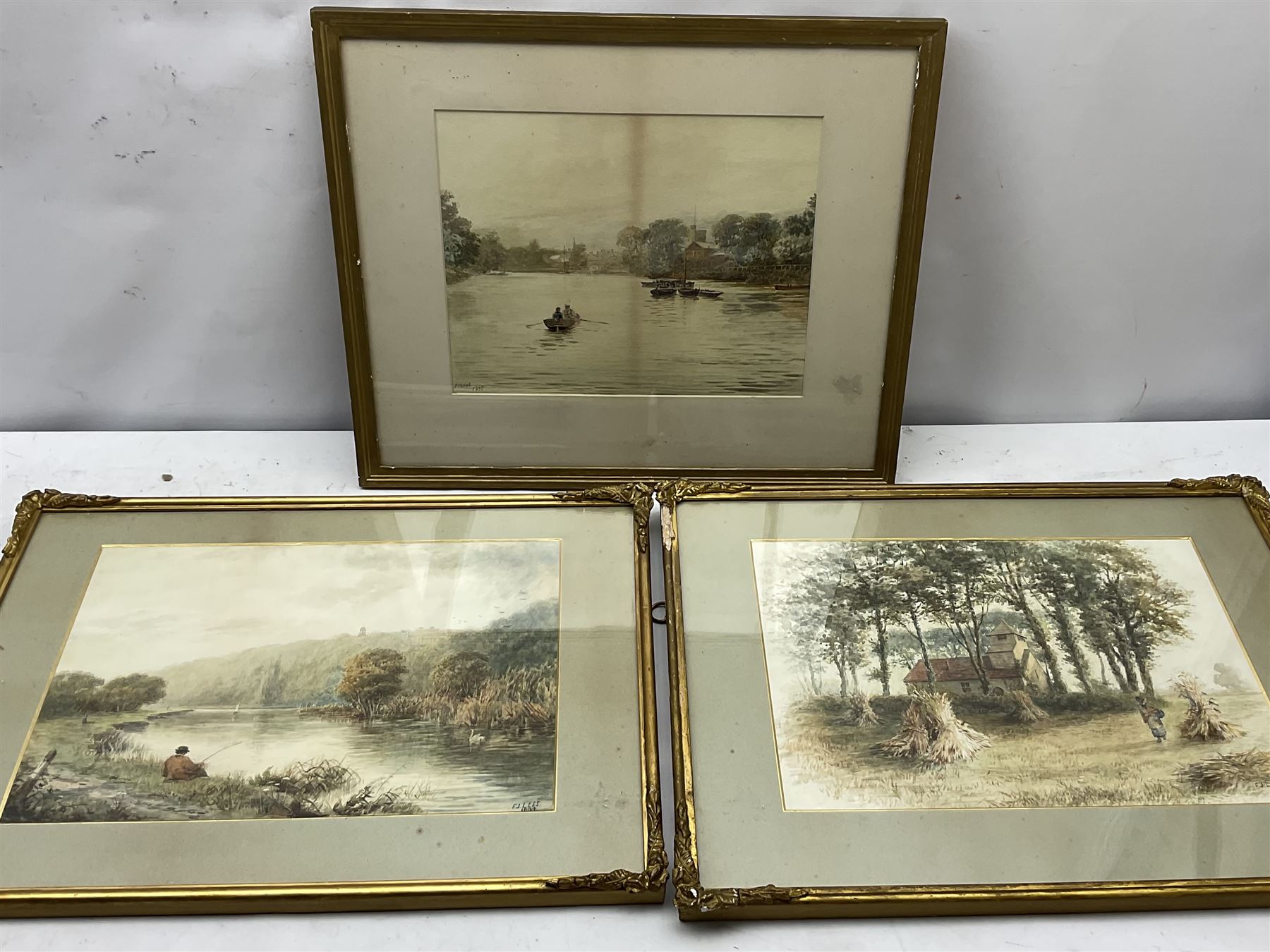 Frederick John Lees (British fl. 1870-1900): 'Cliveden on Thames' and 'Little Boveney Church near Windsor', pair watercolours signed and dated 1894 together with 'Twickenham Ferry', watercolour signed and dated 1895 by the same hand max 26cm x 36cm (3)