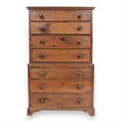 Table top straight-fronted chest on chest, with seven large draws, raised on bracket feet, H58cm 