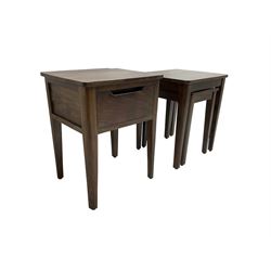 Hardwood side table, fitted with single drawer (W45cm D40cm H60); and matching nest of two tables (W46cm D43cm H55cm)