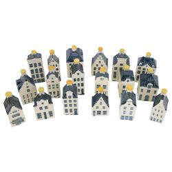 Eighteen KLM Miniatures, each blue Delft house form miniature produced exclusively for KLM Airlines by Bols Amsterdam, most with contents  