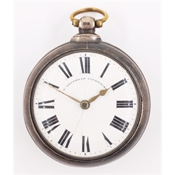  Silver pair cased pocket watch verge fusee movement by Wm. Kneeshaw Pickering no 343 Birmingham 1855  