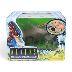 Three Galoob Aliens Action Fleet micromachines, comprising Drop Ship, Narcissus and Armoured Personnel Carrier, all boxed