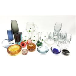 A group of mostly Art Glass, to include an Orrefors bowl and other Swedish examples, various paperweights including two boxed Caithness examples, paperweight with controlled bubble decoration, bowl with similar decoration, Holmegaard figure, set of six drinking glasses, etc. 