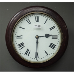  Reproduction circular mahogany cased wall clock, single fusee movement, D34cm  