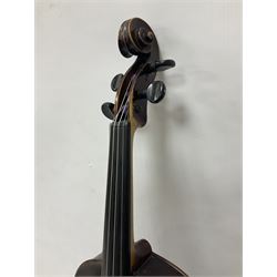 Neuner & Hornstiner early 20th century half size violin c1900, two piece maple back and ribs with a spruce top in a later ridged carrying case, no bow Length 57cm