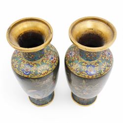 20th century Japanese jar and cover decorated with birds and flowers on a blue ground H24cm, pair of floral decorated cloisonne vases H32cm and a cloisonne pot pourri with pierced cover 