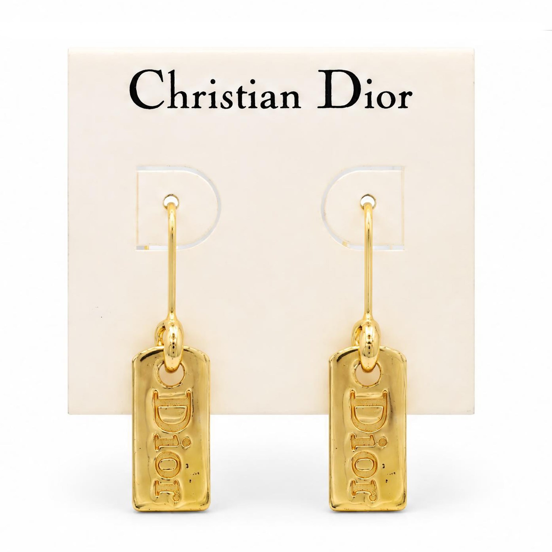 Dior gilt Tag pendant necklace, with pair of matching pendant earrings