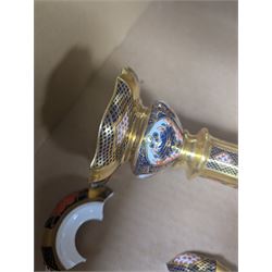 Pair of Royal Crown Derby Imari Pattern Candlesticks, numbered 1128, H27cm