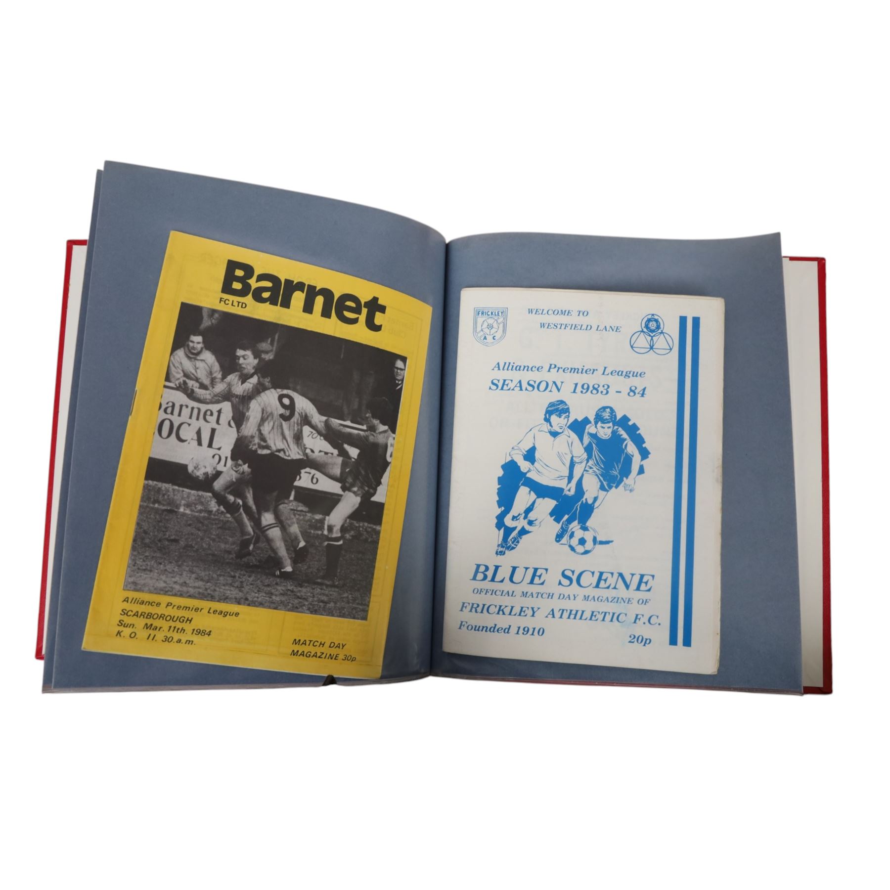 Comprehensive collection of approximately two-hundred Scarborough FC football programmes for the 1983/84, 1984/85,1985/86 and 1986/87 seasons, all filed within eight dedicated Scarborough FC red Home and Away binders 
