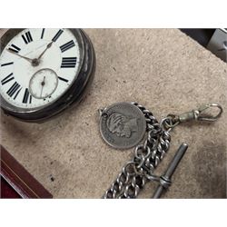 Silver Improved Patent open faced pocket watch, together with a silver Albert chain and a brass fob watch