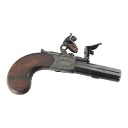 Flintlock ladies muff pistol, circa 1800, with smooth bore screw barrel, lock inscribed Grierson London, Gun Maker to His Majesty  