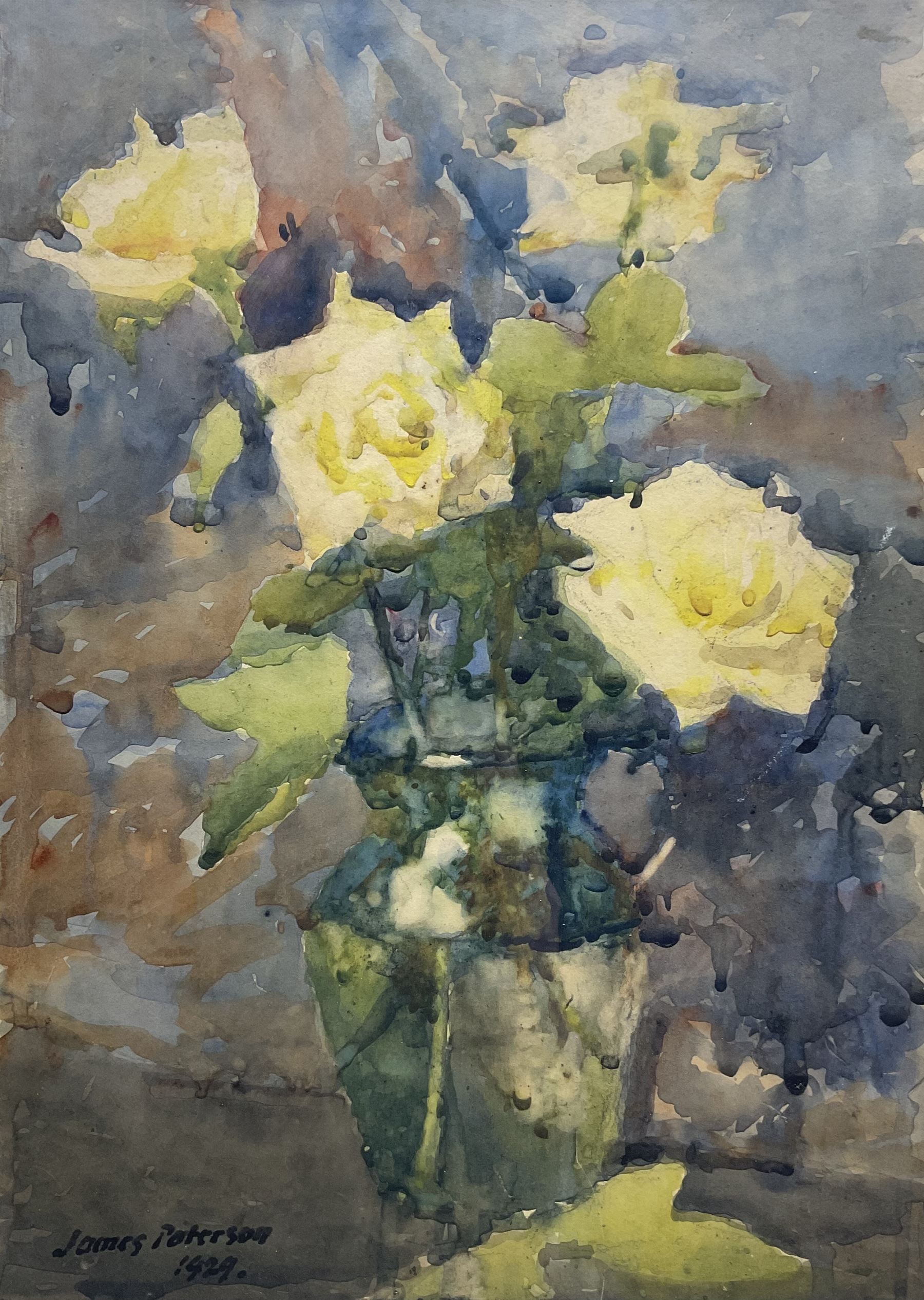 James Paterson (Scottish 1854-1932): Still Life of White Roses, watercolour signed and dated 1929, 37cm x 26cm 