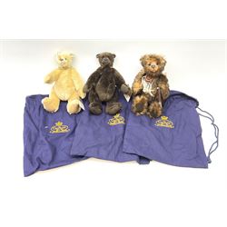 Three Cotswold Bear Company limited edition teddy bears - two in the Artists Gallery Series, 'Truffle' No.44/100 H28cm and 'Butterscotch' No.75/100; and Wild Collection Series 'Rocky' No.16/100; all with certificates and bags (3)