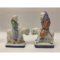 Three Rye Pottery Canterbury Tales figures, comprising The Miller, The Monk and The Franklin, together with a Canterbury Tale tile The Knight, tallest H24cm