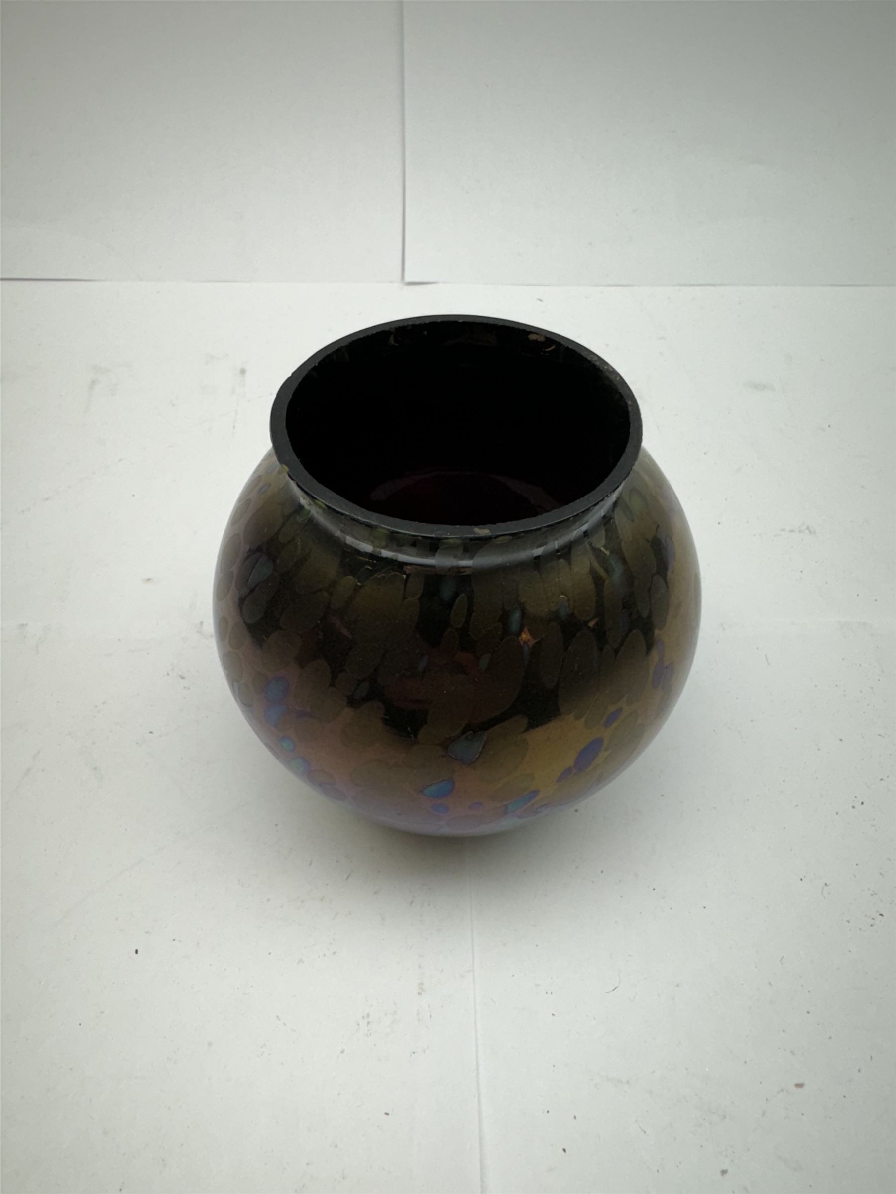 Five Austrian Art Nouveau purple glass vases, to include a Pallme-Konig example, of tapering form with matte vein decoration, and two similar pairs, tallest H16cm