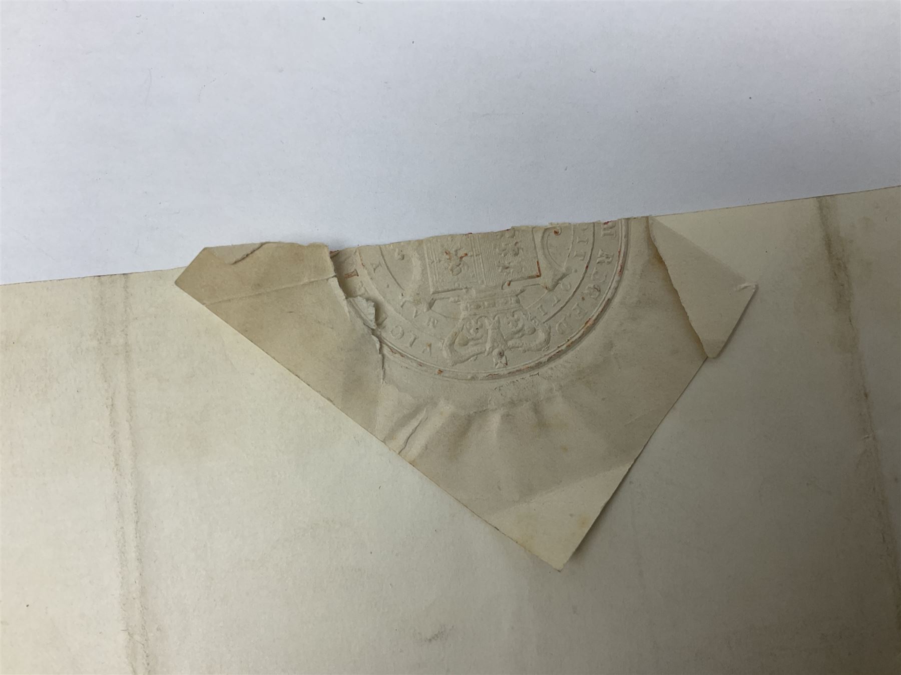 VICTORIA: (1819-1901) Queen of the United Kingdom Great Britain & Ireland 1837-1901. Vintage ink signature ('Victoria Rg') on a manuscript document appointing William Deverson as a bedesman at Canterbury Cathedral; folded single sheet 33 x 40cm blind stamped to top left corner for Secretary of State Home Department; further folded for delivery with remains of blind embossed seal affixed to one edge; together with a manuscript letter from Windsor Castle dated 14th April 1854 acknowledging receipt of two letters advising Queen Victoria of the deaths of a number of high ranking soldiers (2)