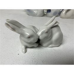 Seven Royal Copenhagen figures, including Arctic tern no 827, Swan no 755, Kingfisher no 2257 etc, together with Royal Copenhagen dish