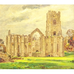  Owen Bowen (Staithes Group 1873-1967): Fountains Abbey Yorkshire, oil on canvas signed 39cm x 44cm  DDS - Artist's resale rights may apply to this lot  