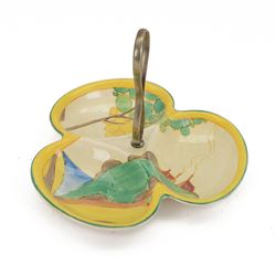 Clarice Cliff Bizarre Secret pattern trefoil dish, circa 1932, with printed mark beneath, H18cm