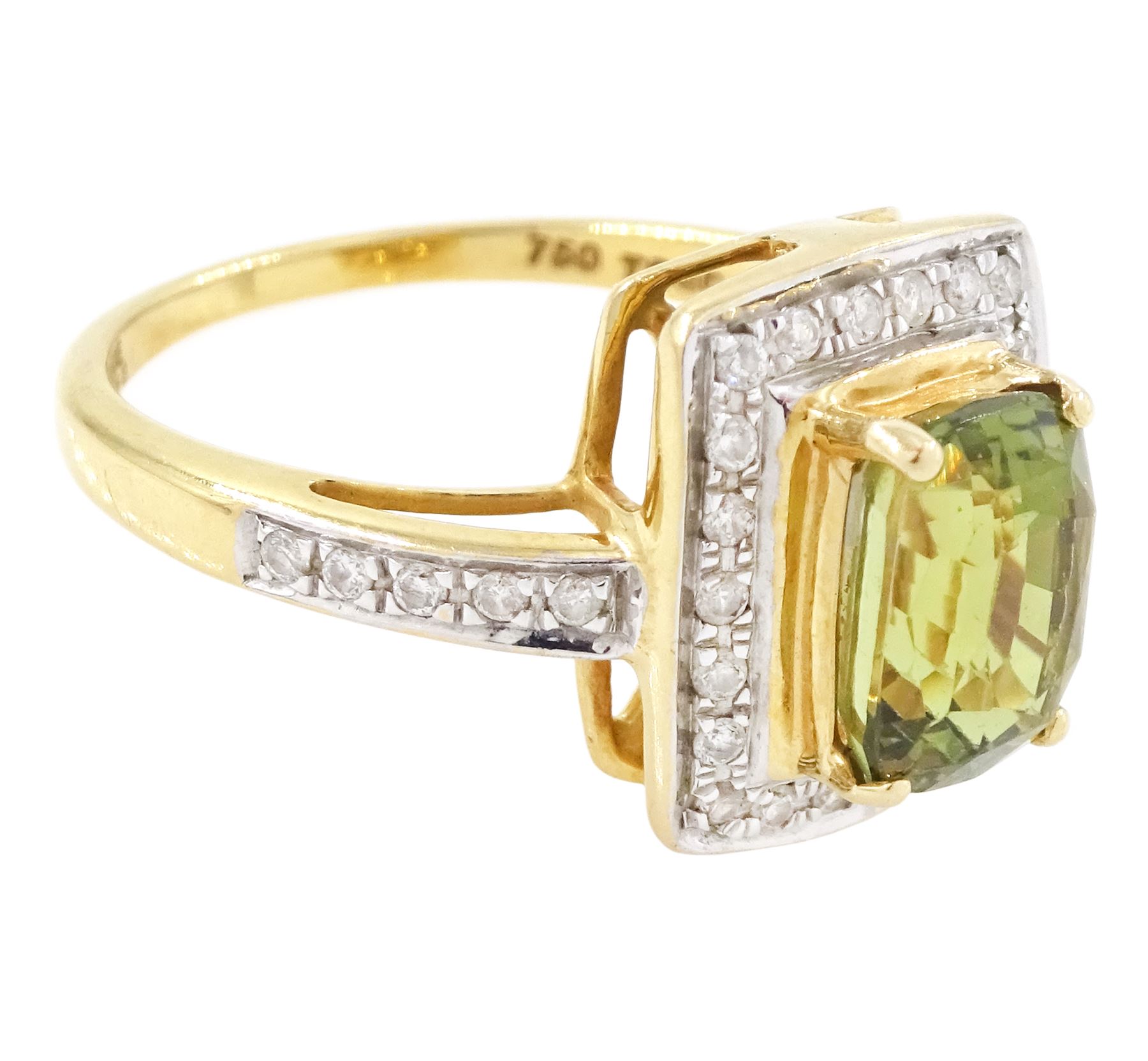 18ct gold alexandrite and diamond cluster ring by Lorique, single cushion cut alexandrite of 2.70 carat, with round cut diamond surrounded, Birmingham 2013, boxed with certificate