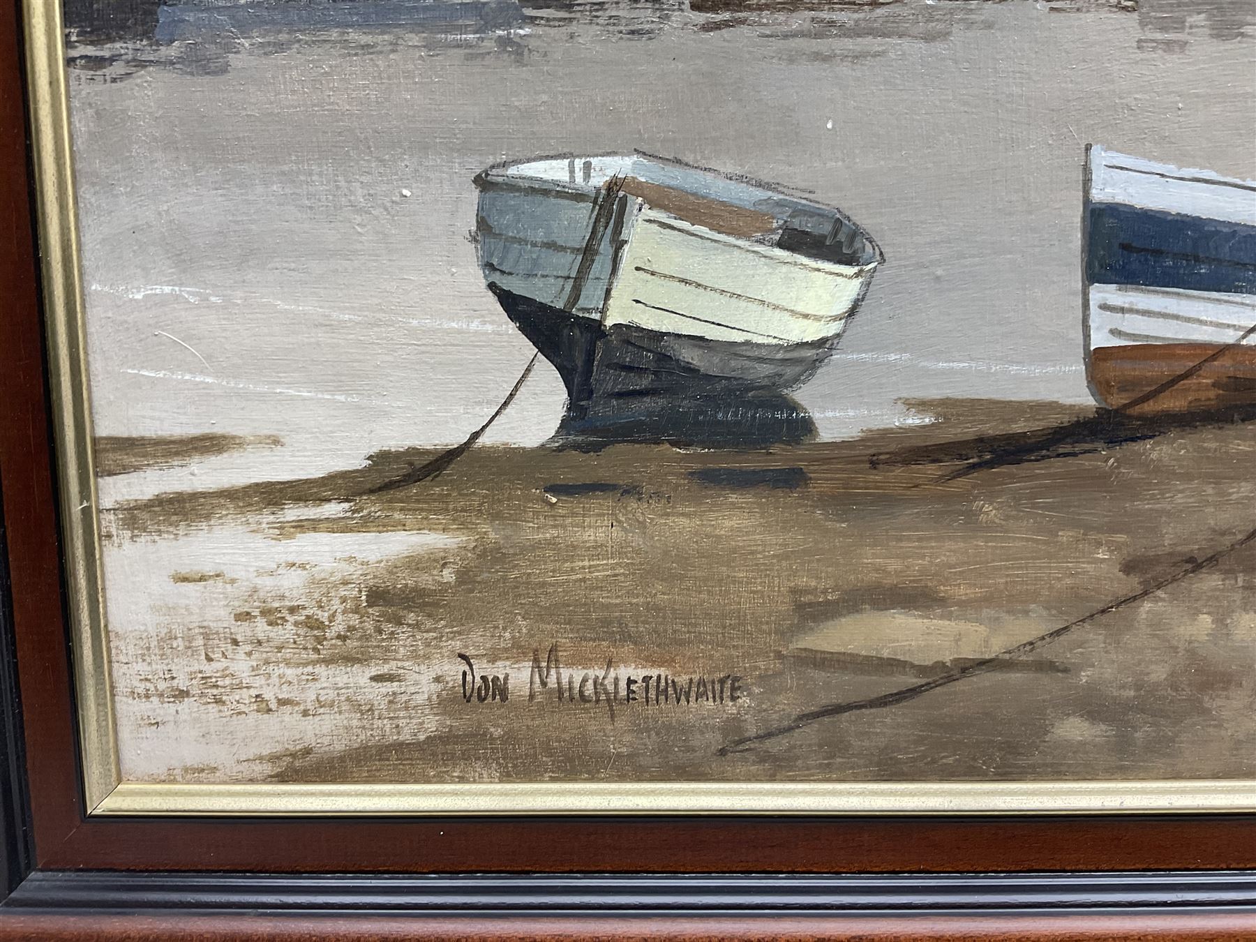 Don Micklethwaite (British 1936-): Scarborough Harbour, oil on board signed 52cm x 95cm  