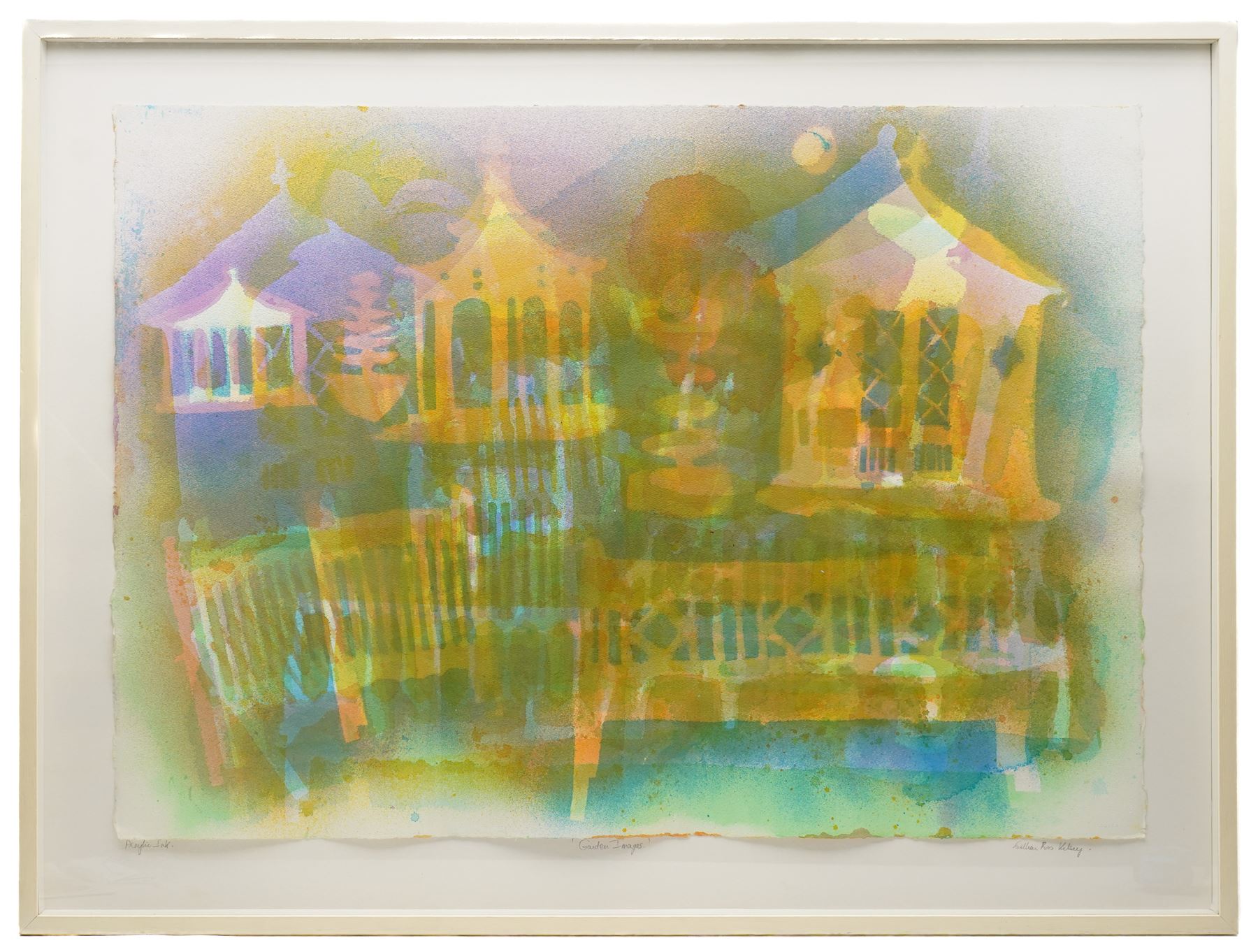 Gillian Ross Kelsey (British 1935-2025): 'Garden Images', acrylic ink on paper signed and titled in pencil 74cm x 103cm