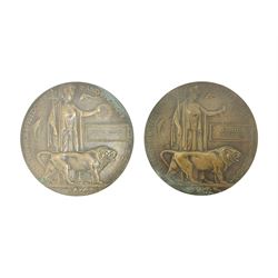 Two WWI bronze death plaques for Charles Faggetter and James Scott 