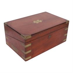 19th century mahogany brass bound writing slope, with fitted interior, H18cm