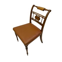 Set of six 19th century mahogany dining chairs, wide tan leather seats