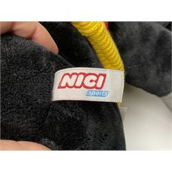Four large Nici plush toys, comprising of two 'I love Ferrari' horses, with baseball hats, zebra and a black sheep, largest example H115cm 