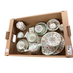 Minton Haddon Hall pattern tea wares, including teapot, open sucrier, teacup and saucer etc 