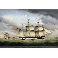 Broder Heinrich Hansen (Danish/German c.1811-1851): 'Lillias of Stockton - Thomas Robinson Commander' Ship's Portrait, oil on canvas signed titled and dated 1852, 52cm x 76cm