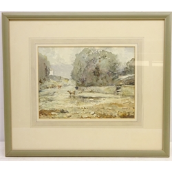  Cattle in a Stream, 19th/20th century watercolour signed with initial JS? 24.5c,m x 33cm   