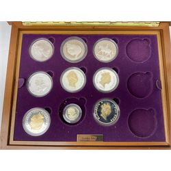 Coins and part sets, including Queen Elizabeth II Bailiwick of Guernsey 2002 silver proof five pounds, Solomon Islands silver proof five dollars and four other similar silver coins, Bailiwick of Guernsey 1997 silver proof one pound, part set of the 1981 commemorative proof coin collection (missing gold coins) etc
