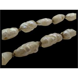 Pair of 9ct gold faux pearl screw back earrings, silver jewellery including brooch, ring and horseshoe charm and a collection of gemstone bead necklaces, two with 9ct gold clasps