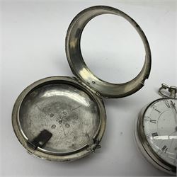 George III silver pair cased verge fusee pocket watch by Harry Niblett, Dorking, No. 5991, white enamel dial with Arabic numerals and outer minute ring, case makers mark TG, London 1787 