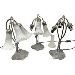 Three art nouveau style table lamps with lily pad base H40cm