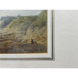 Edward Duncan (British 1803-1882): 'View of Tynemouth Harbour Showing the Ruins of the Mediaeval Monastery', watercolour signed and dated 1867, 20cm x 34cm 