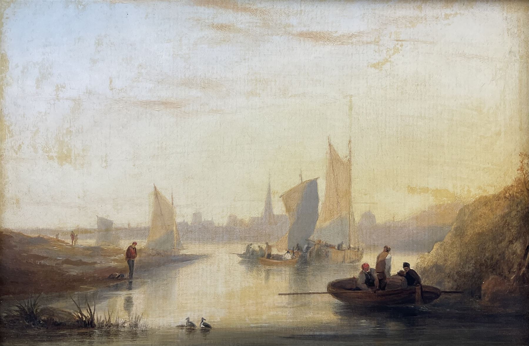 Anthony Vandyke Copley Fielding (British 1787-1855): Sailboats Heading Towards the Shore, oil on board unsigned, attributed on the mount, 27cm x 39.5cm 
