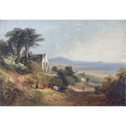 English School (19th century): 'The Church of St Ishmael - Bay of Carmarthen near the Worms Head', oil on board inscribed verso, in ornate moulded gilt frame 24cm x 34cm 