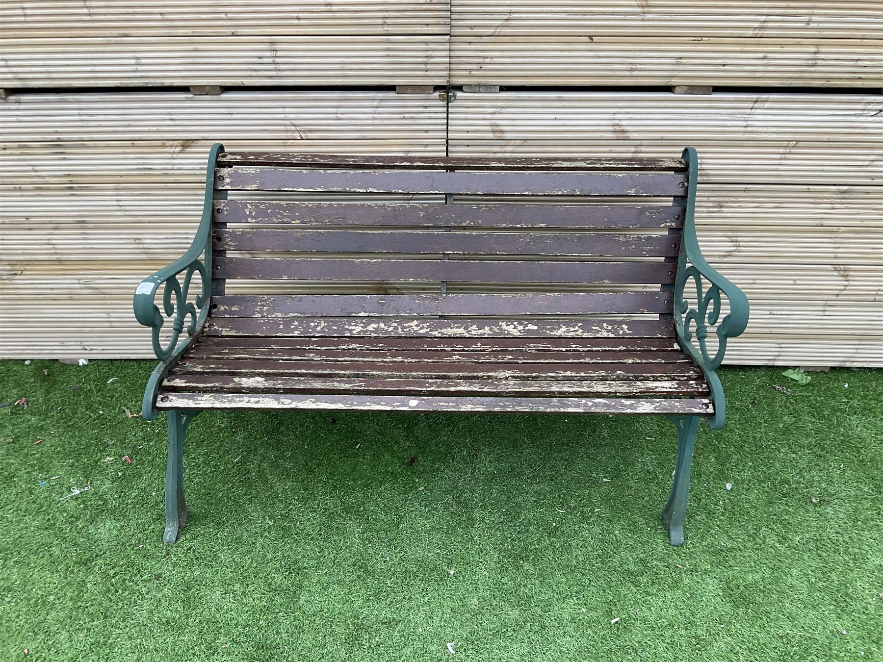 Cast metal and wood slatted garden bench - THIS LOT IS TO BE COLLECTED BY APPOINTMENT FROM DUGGLEBY STORAGE, GREAT HILL, EASTFIELD, SCARBOROUGH, YO11 3TX