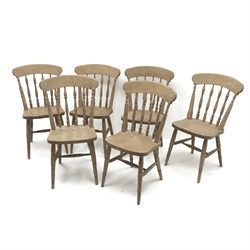 Set six beech farmhouse chairs, turned supports, W44cm